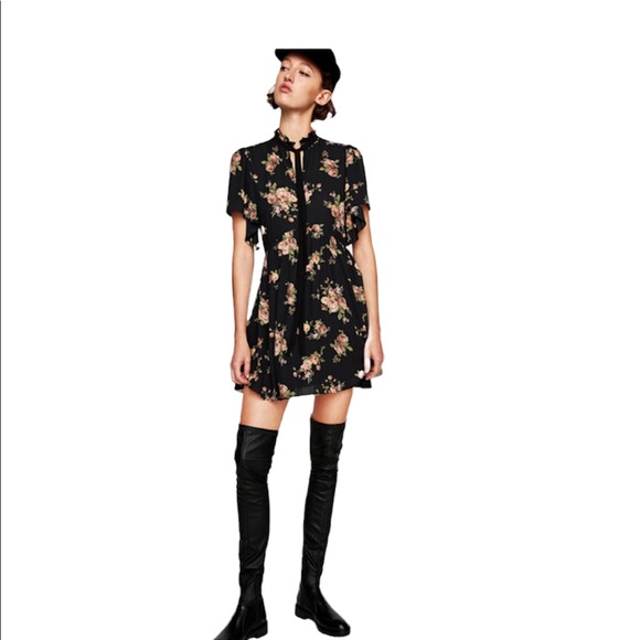 Zara Floral Mini Dress with Bow NWT - Picture 2 of 8